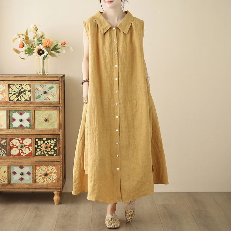 Летнее новое женское платье-ру – обзор и цена Casual Loose Linen Shirt Dress