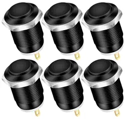 6pcs 12V Momentary Push Button Switch Waterproof Black Metal 12mm 1/2'' Small Round Power Pushbutton 2 Pin Push ON