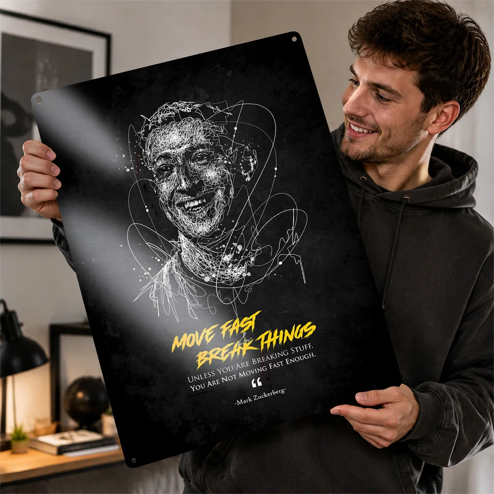 Mark Zuckerberg Action Quote Textured Metal Poster Scribble Wall Art For Home Office Customized Aluminum Sign Entrepreneur Gift