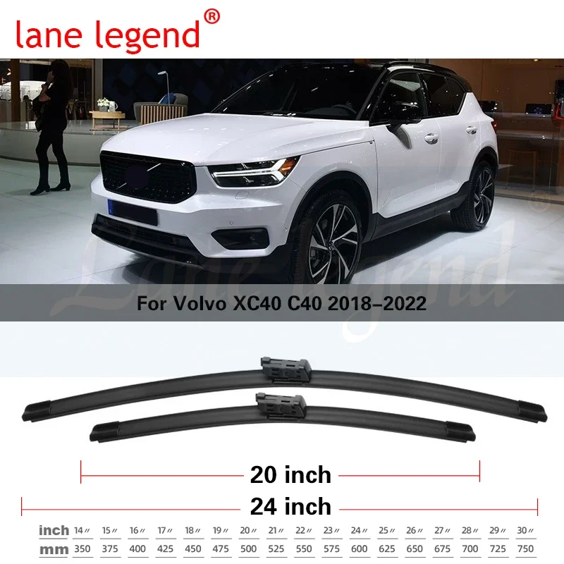 For Volvo XC40 C40 2018 2019 2020 2021 2022 Front Windscreen Boneless Frameless Wiper Blades Rubber Cutter Cleaning Replacement