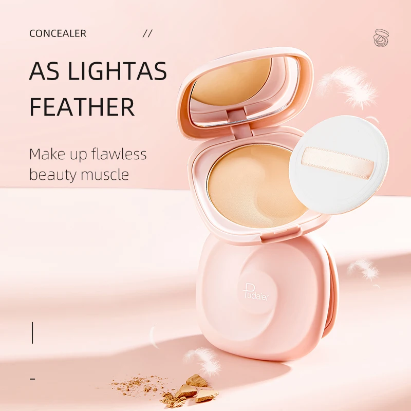Pudaier Concealer Foundation, Oil Control Natural Matte Cream Puff Powder, Lightweight Breathable Flawless Face Makeup