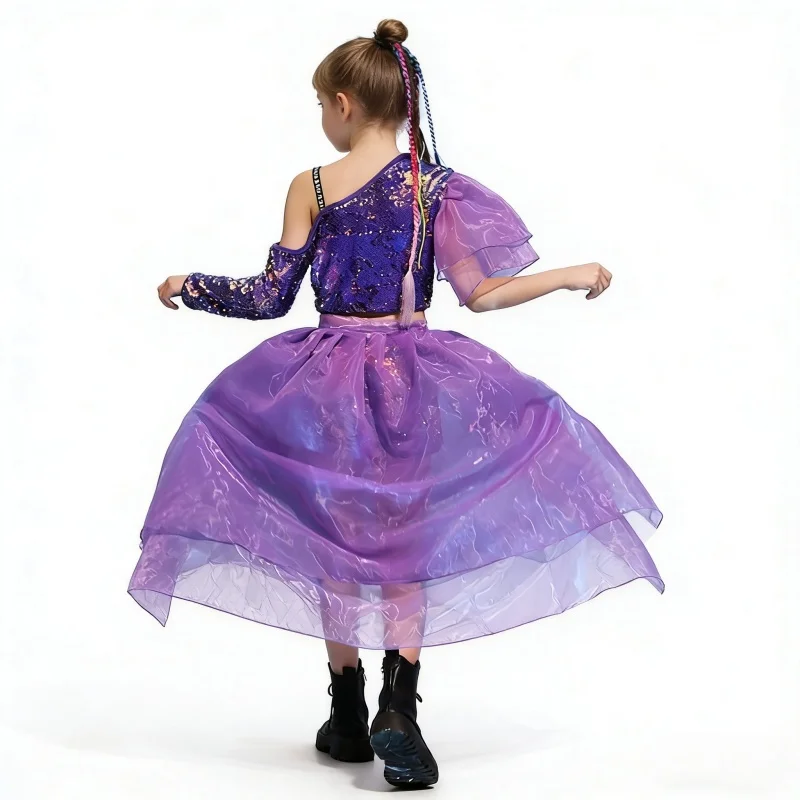 Children's Jazz Dance Girl Dance Performance Clothes Trendy Fashion Girl Catwalk Trendy Clothes Model Photography Purple Suit