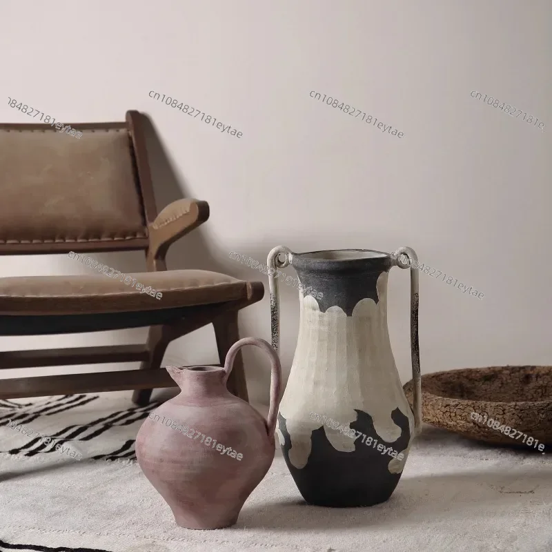 Wabi Sand Wind Simple Ceramic Vase, Home Furnishing Homestay Pottery Pot Handmade Flower Ware