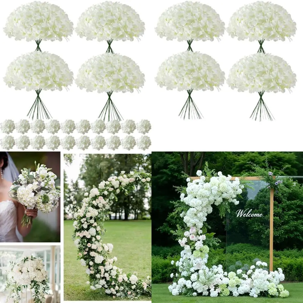 

100 шт. белых искусственных гортензий со стеблями для свадебного, садового и домашнего декора