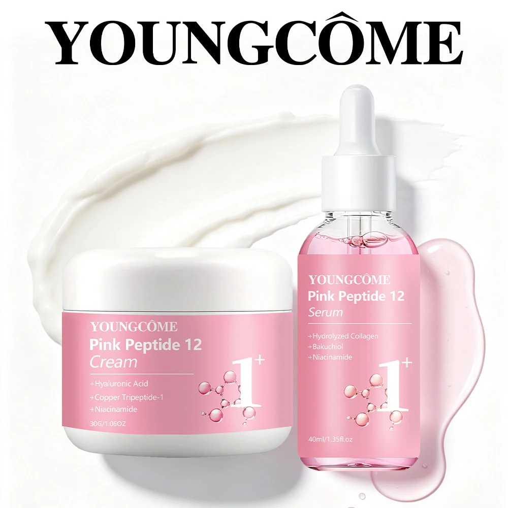 Hot deal: Face Cream Serum Set YOUNGCOME Pink Peptide 12 Hyaluronic Acid Bakuchiol Niacinamide Hydrolyzed Collagen Hydrating Skin Care Set