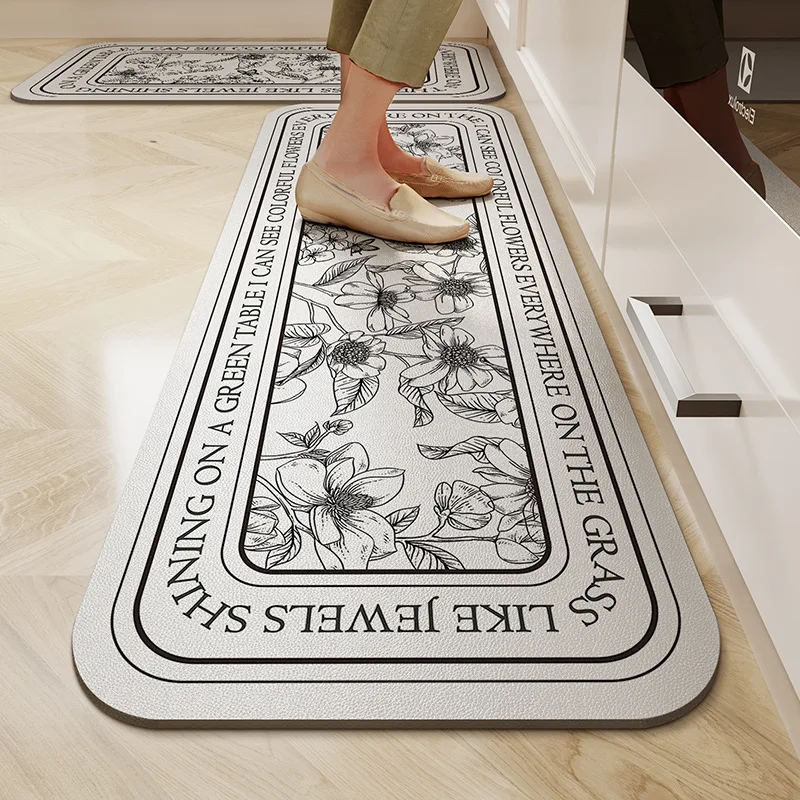 

Minimalist Kitchen Floor Mat PVC Waterproof Oil-proof Wipeable Rug Stain-resistant Anti-slip Mats Home Decor Leather Carpet