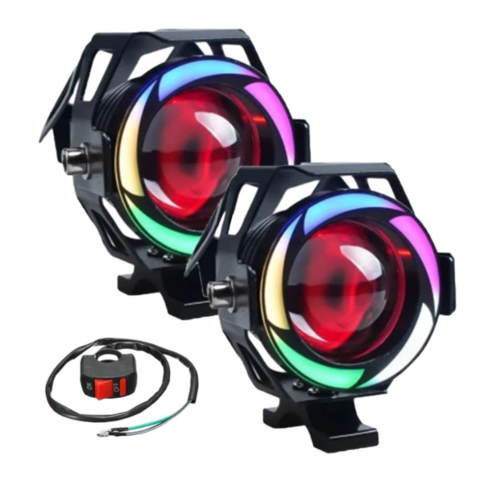 2pcs  Motorcycle RGB LED Headlights U7-RGB Multi-Color LED Headlight Fog Lights Angel Eye Strobes Leds Motorcycle Lights