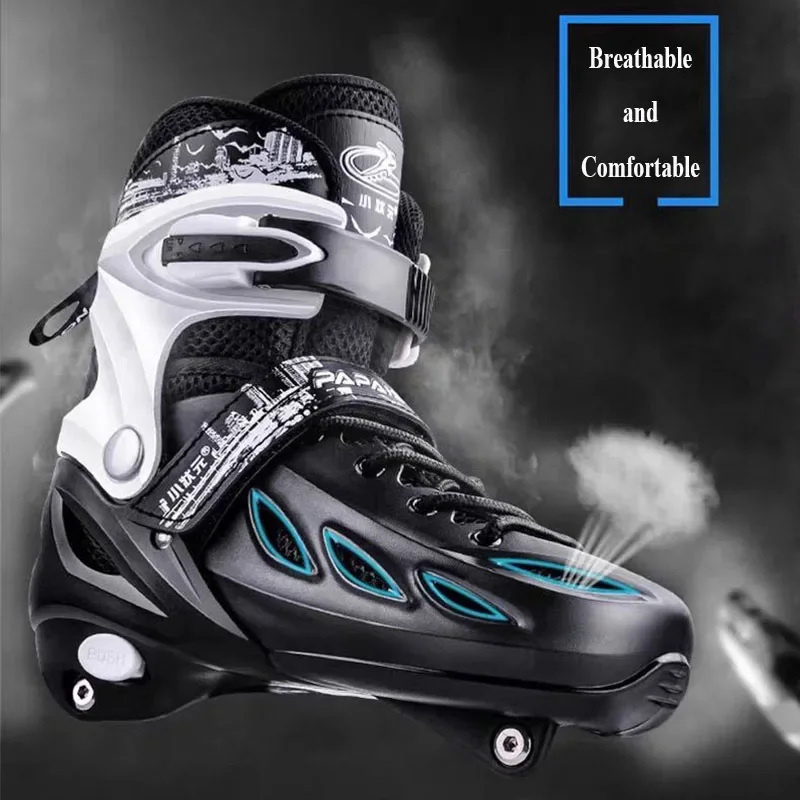 Kids Adjustable Roller Skate Shoes Child Adult Flashing Double-Row 4 Wheels Skates Boys Girls Beginners Outdoor Skating Sneakers