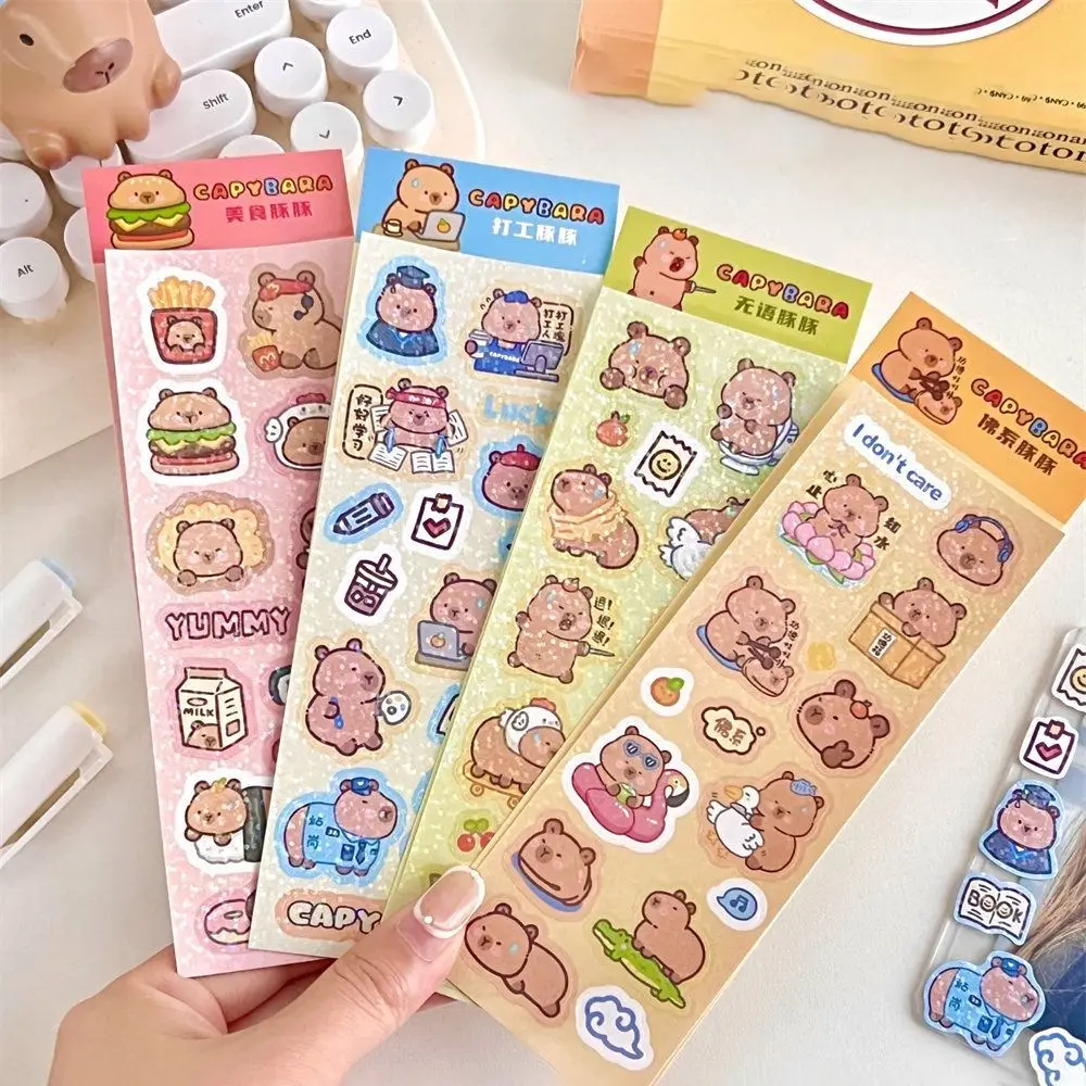 Fashion Capybara Laser Sticker Cute Cartoon Decorative Sealing Sticker Waterproof DIY Hand Ledger Decorative Stickers Diary