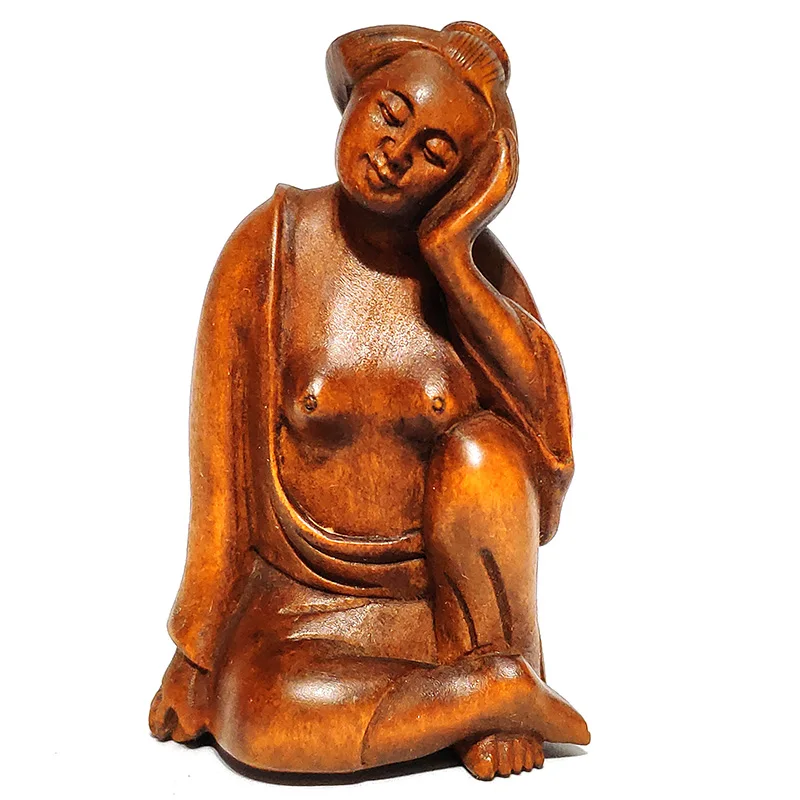 

Y7126 - 2 " Hand Carved Japanese Boxwood Netsuke Carving Figurine - Elegant Geisha Woman Lady