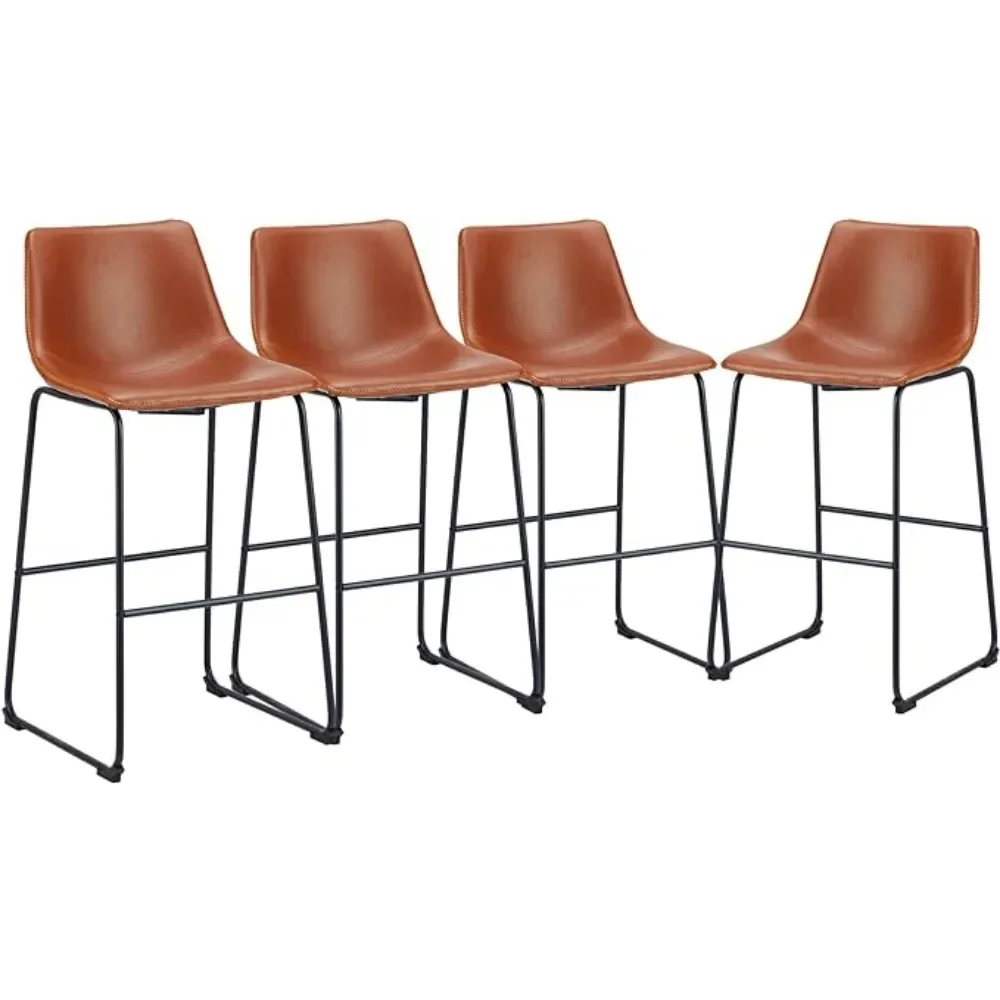 Faux Leather High Barstools, Counter Altura Bar Stools, costas e perna de metal, conjunto de 4, 30 in