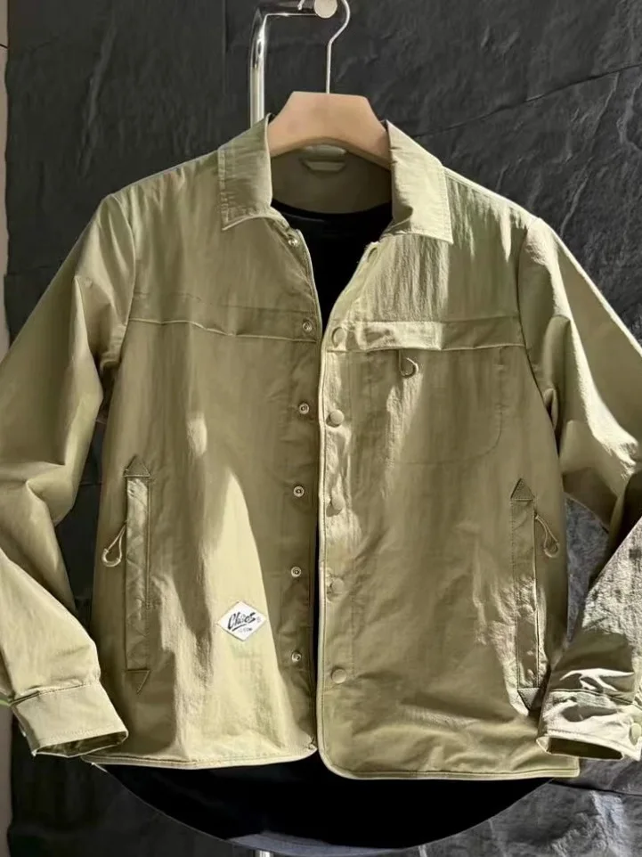 

Spring Autumn Men's Faionable Casual Pure Color Trendy Jaet Turn-down Collar Lightweight Luxury Workwear Outerwear