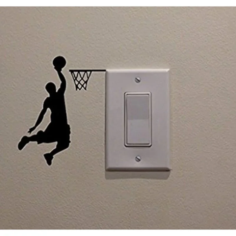 Cartoon Basketball Player Dunk Wall Sticker For Home Decorative Vinyl Living Room Wall Decor Decals Light Switch Decor Stickers