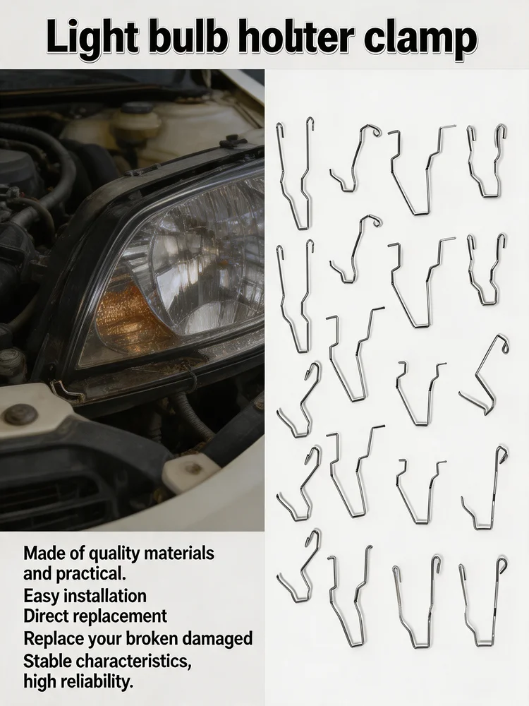 24pcs Car Headlight Spring Clips H1 H3 H4 H7 Bulb Holder Clamp Retainer Auto Light Bulb Spring Clip Headlamp Fastener