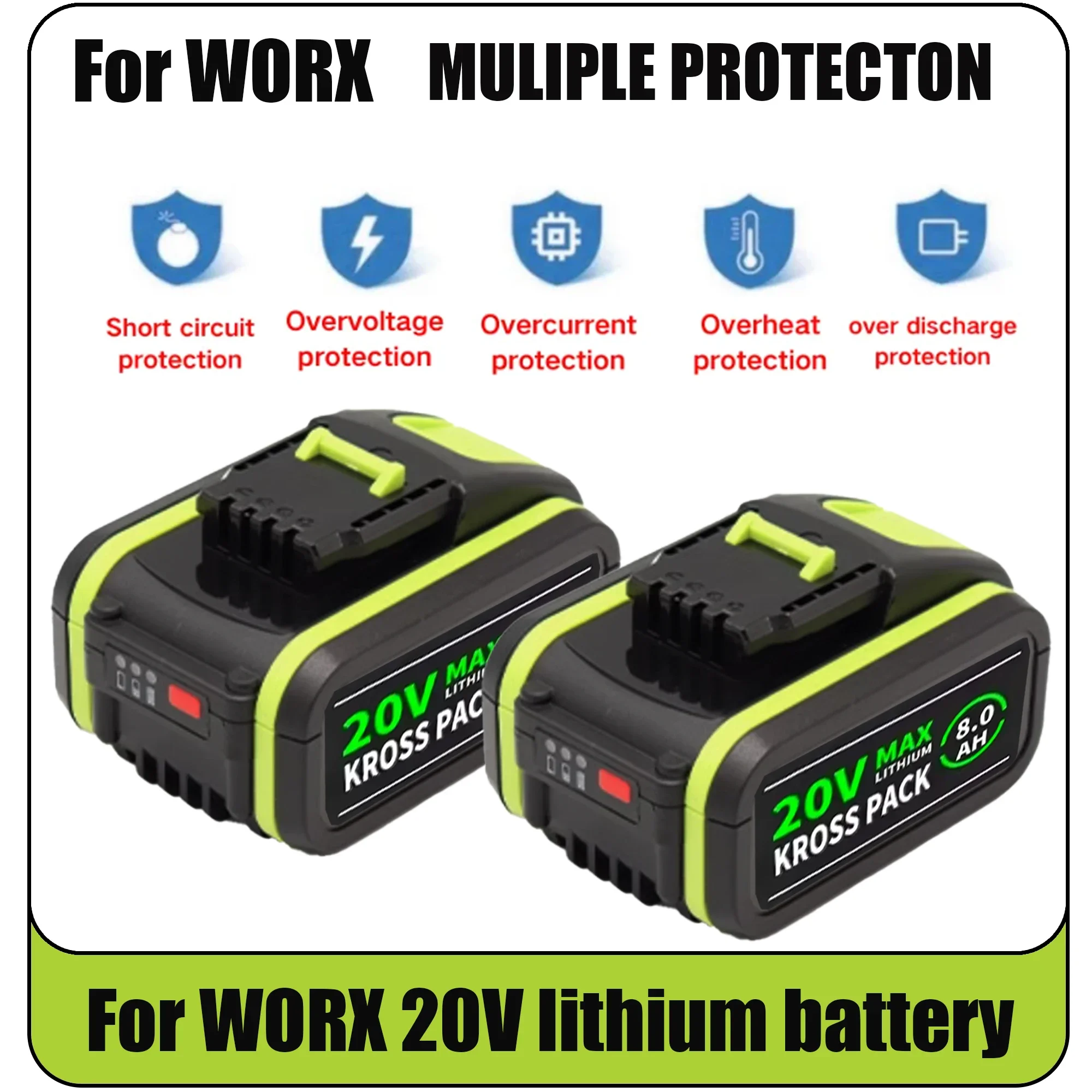 

6,0 Ач/8,0 Ач для WORX 20 В литий-ионный аккумулятор большой емкости WA3551 WA3551.1 WA3553 WA3553.1 WA3641 аккумулятор для ручной дрели