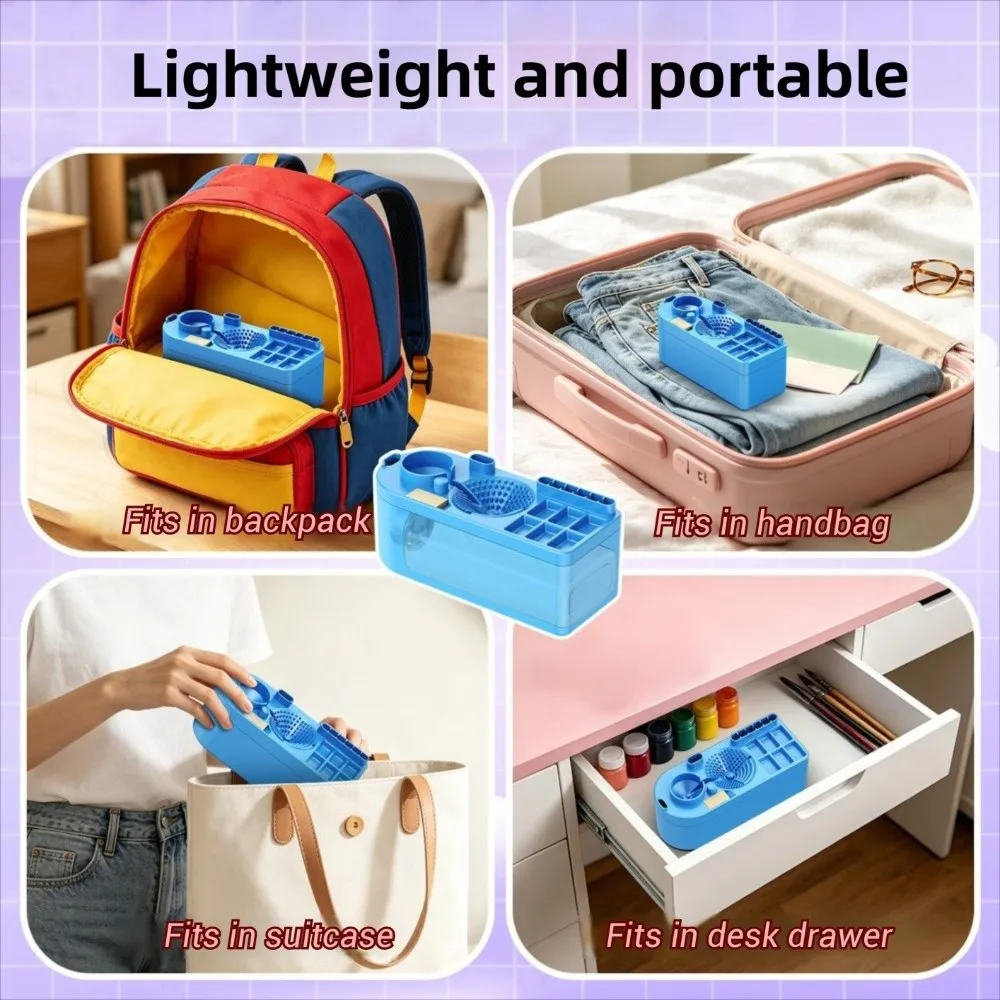 450ml/15.2fl.oz Paint Brush Cleaner Rinse Cup Large Capacity 5 Brush Storage Holes Watercolor Brush Washer with Palette