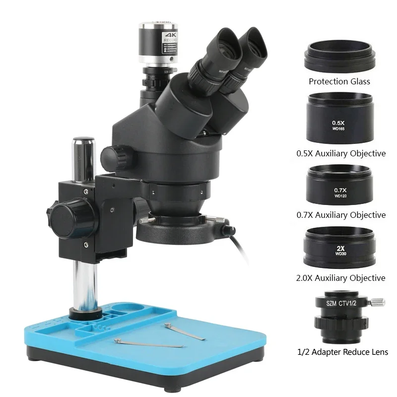 microscopio trinocular estereo 7x 90x zoom simul focal 4k hdmi usb tipo c camera de video da industria pc solda pcb reparo de telefone 01