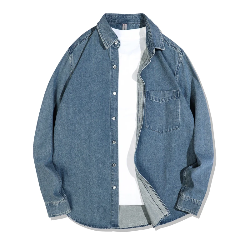 

2025 Spring Autumn Japanese Retro Washed Denim Shirt for Men - Workwear Long Sleeve Shirt Jacket (Vintage Casual Top)
