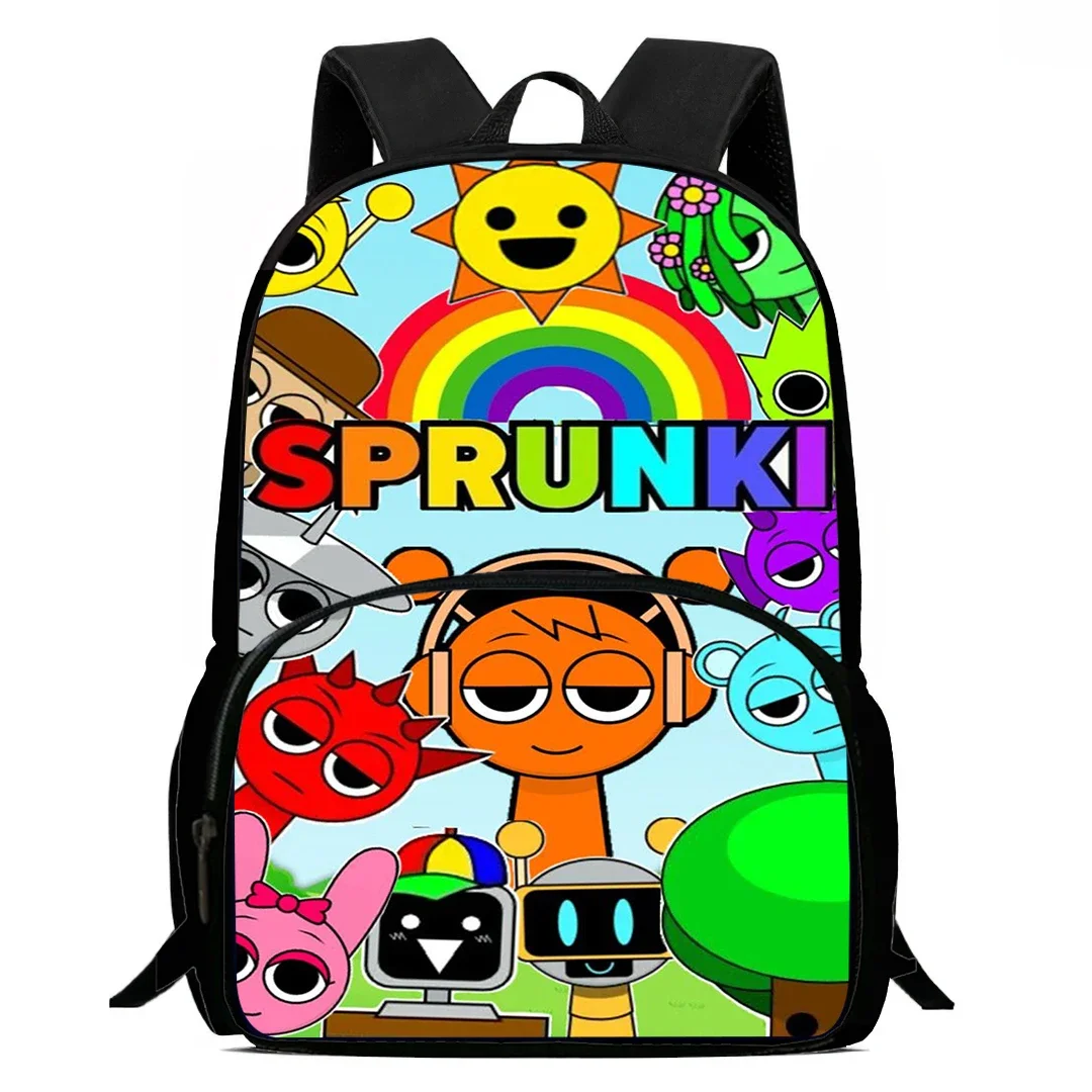 حقائب مدرسية مطبوعة برسوم كارتونية Ainme Game SPrunki للأولاد والبنات، حقيبة ظهر مدرسية مقاس 15 بوصة مع حقيبة أمامية، حقيبة ظهر للأطفال خفيفة الوزن