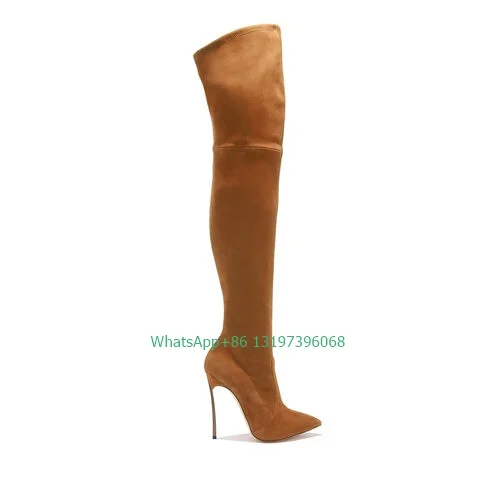 Lady black over-the-knee boots flexible stretch suede high heels boots fall winter dress causal daily boots stiletto heel boots