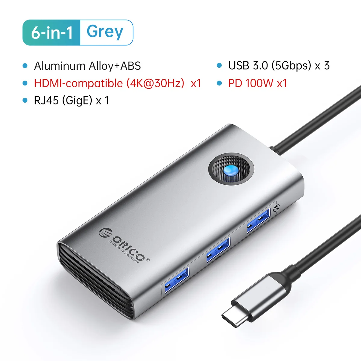 Hub USB-C 7 In 1 SETMSPACE – 4K HDMI, VGA, USB 3.0, PD 100W, Per PC E MacBook