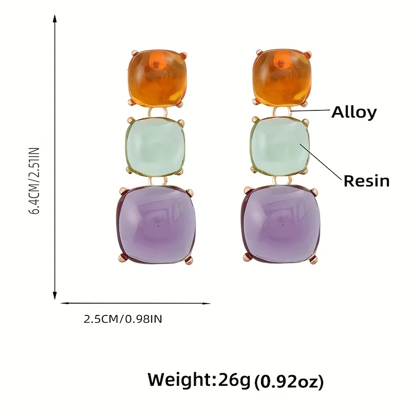 Bohemian Ethnic Style Resin Square Shape Colorful Earrings & Necklace Jewelry Set Personality Party Favors For Women