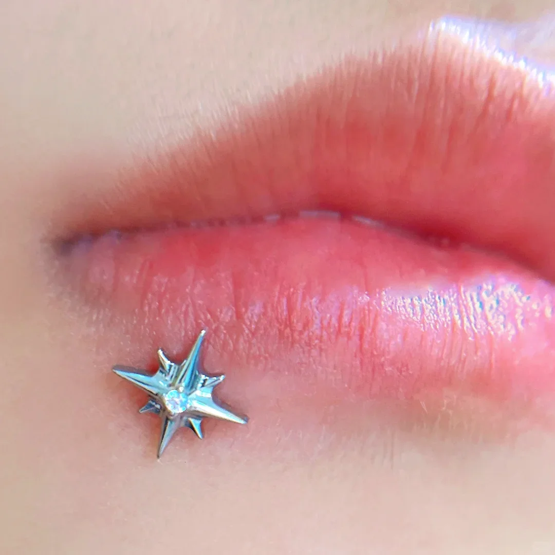 1PC CZ Heart Cross Spike Cone Labret Stud 18K Gold Plated G23 Solid Titanium Internal Thread Sword Wing Ear Helix Daith Earring