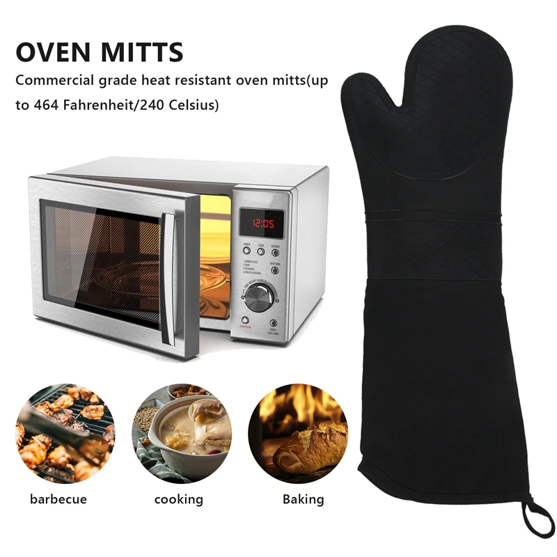1 par de manoplas de horno de silicona profesionales, guantes para hornear, guantes térmicos hasta el codo-AA80
