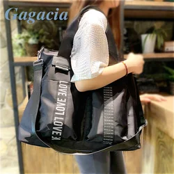 GAGACIA-Mala de Viagem Feminina de Nylon, Bolsa de Viagem de Fim de Semana Grande Capacidade, Bolsas de Ombro Femininas, Esporte Feminino, Bolsas Pretas ao Ar Livre