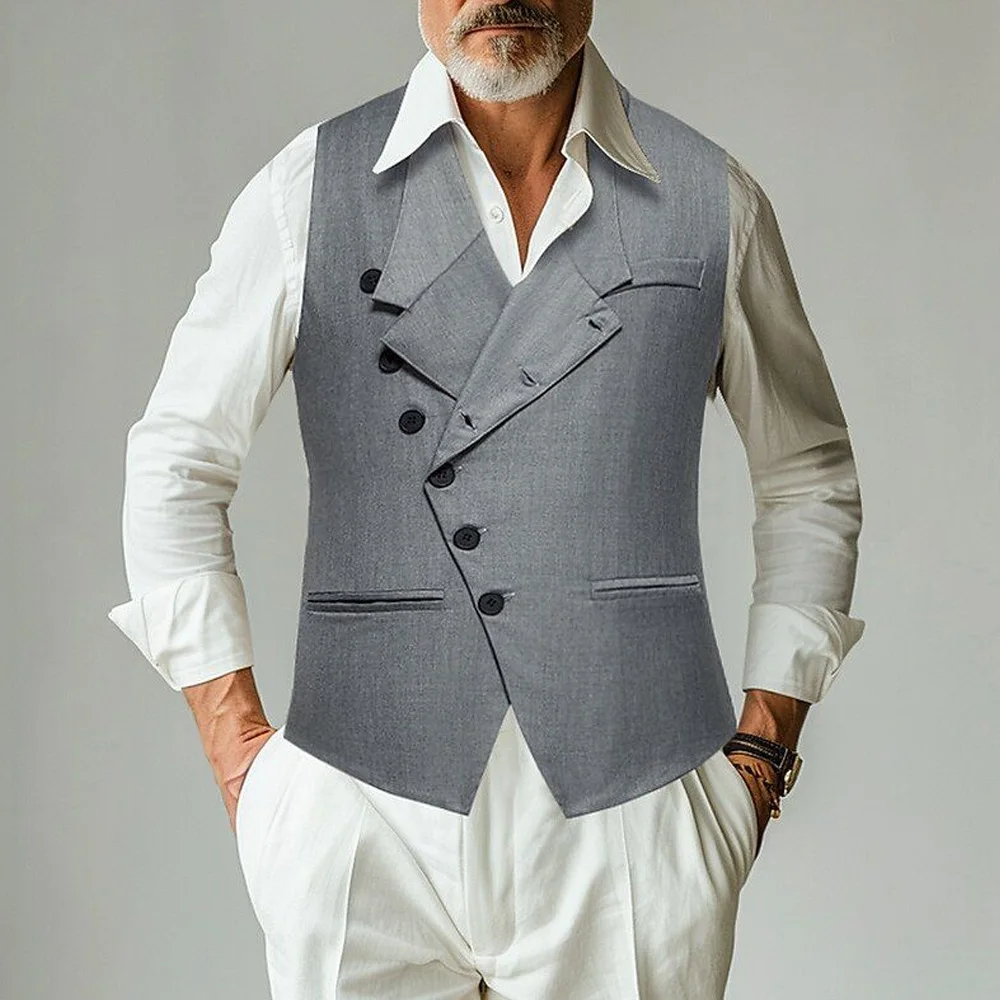 

Polyester Elegant Man Vest for Men's Suit Single-Breasted Welt Pockets Solid Color Stylish Casual Lapel Collar Classic Suits