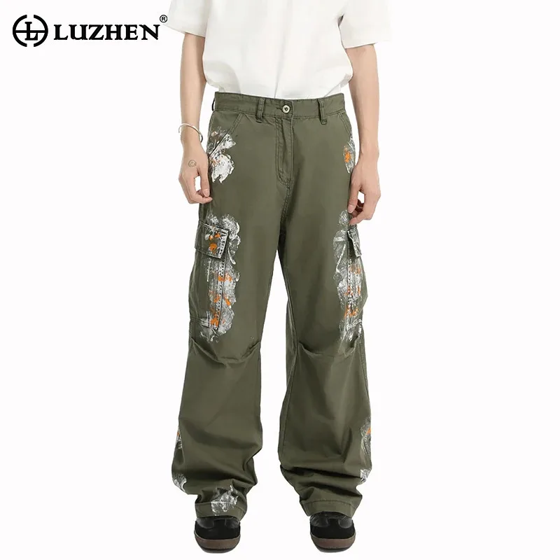 

LUZHEN Design Many 2025 Design New Pockets Personalized Paint Cargo Pants Men's Stylish Original Street Wide Leg Trousers JY2677