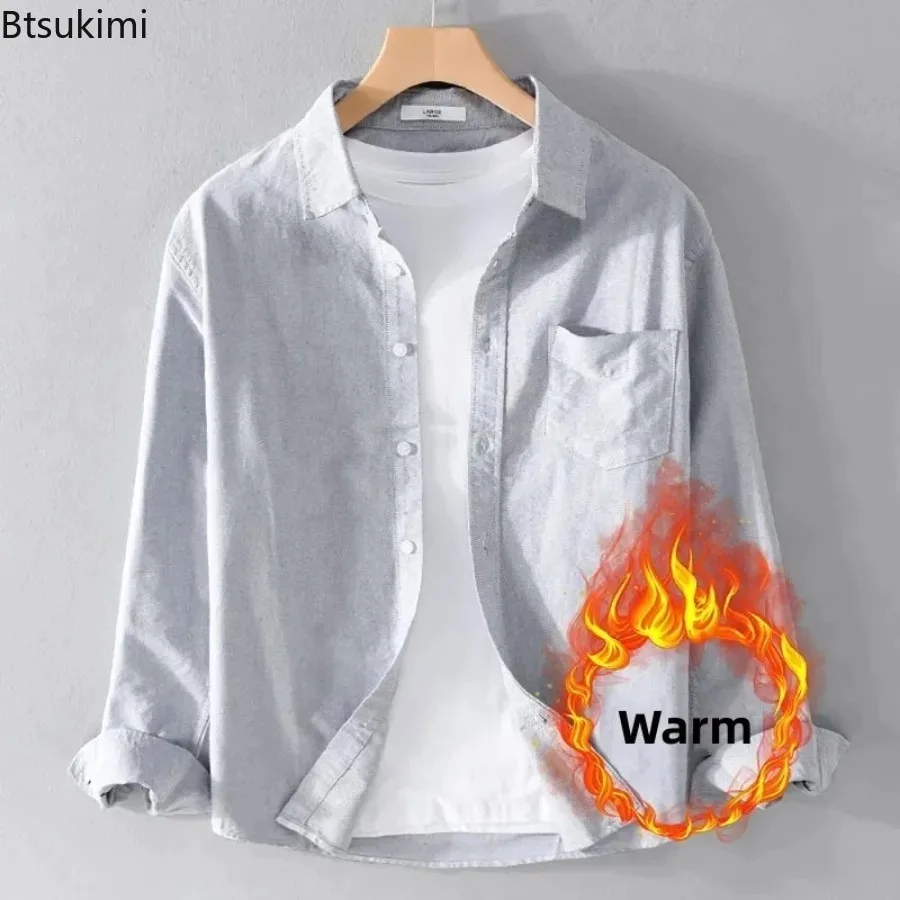 

New Men's Autumn Winter Warm Loose Casual Shirt Breathable Versatile Long sleeve Shirt Coats Men Solid Color Simple Blouse Top