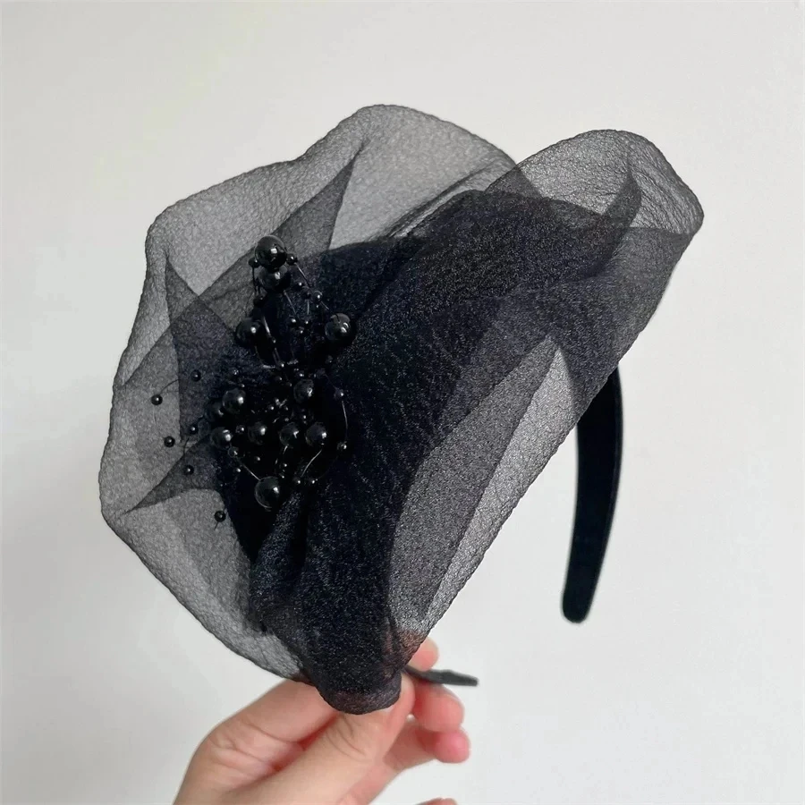 Senior Black Veil Top Hat Retro hairband Women Wedding Hair Accessories Dinner Party Headdress Bride Headpiece Headband Jewelry