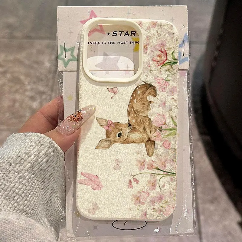 Pink Flower Deer Healing Phone Case for Samsung Galaxy S26 S25 S24 S23 S22 S21 S20 Plus Ultra A73 A72 A52 A32 A25 A15 Cover
