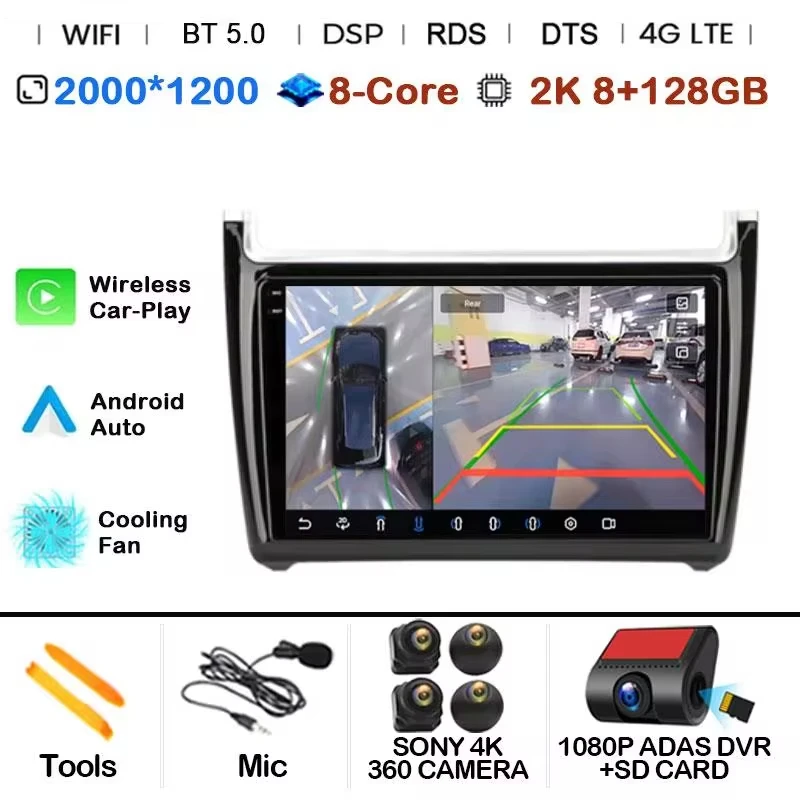 Android 15 Auto Radio 2Din CarPlay Multimedia Videospeler voor Volkswagen VW POLO sedan 6R 2008-2020 GPS Navigatie Autoradio