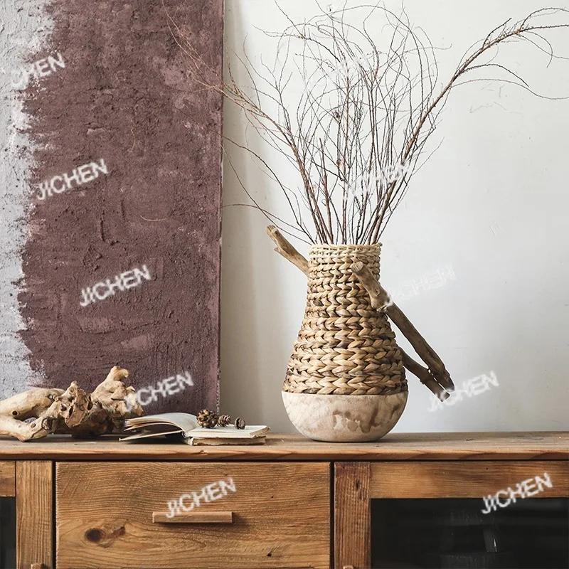 

Основание из массива дерева, ваза-колокол с узким горлышком, креативный дизайн, декоративные цветочные вазы в стиле ваби-саби для B&B.