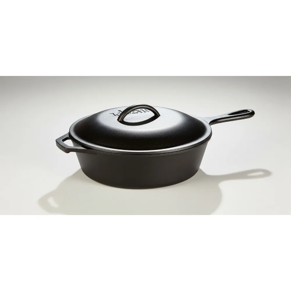 

3 Quart Pre-Seasoned Cast Iron Deep Skillet with Lid - Non-Stick, Even Heating for Home Cooking