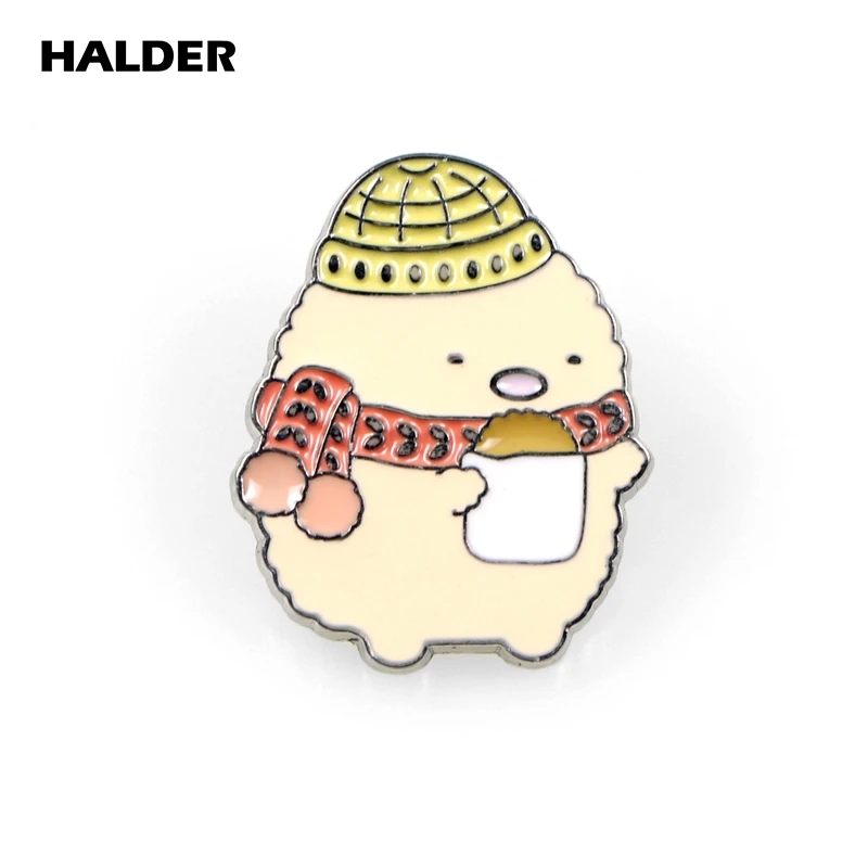 HALDER Cartoon Sumikko Gurashi Enamel Pins Corner Creature Badges White Bear Lizard Cat Pig Cucumber Brooch Gifts For Jewelry