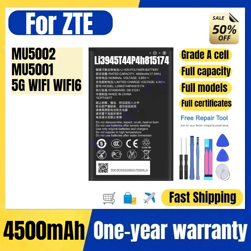 

Li3945T44P4h815174 for ZTE MU5002/MU5001/5G WIFI WIFI6 Phone Battery High Quality Replacement Bateria Grade A Cell with Tools