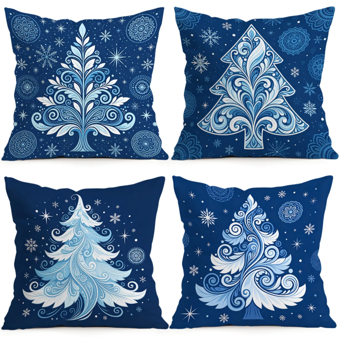 Blue Christmas Tree Pillowcase Printed Polyester 40/45/50cm Throw Pillowcover Decorative Sofa Cushion Pillowslip Home Decor