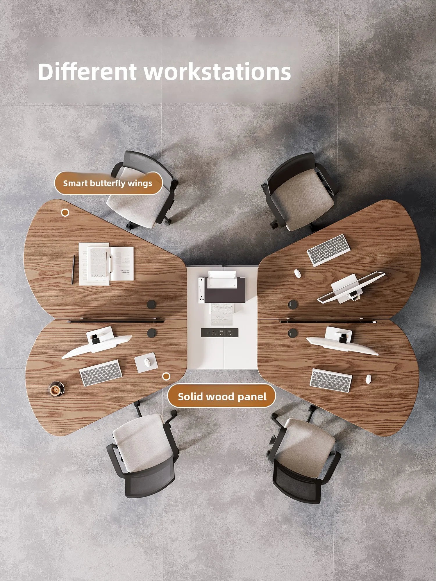 CX Modern Simple Solid Wood Business Desk Employee Special Shaped Office Four-person Desk and Chair