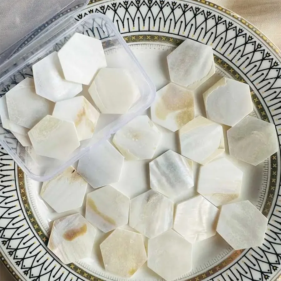 DIY 25pcs Mother of Pearl Mosaic Tiles Natural Shell Tiles hexagon Mosaic Pieces for Home Decoration Crafts arte
