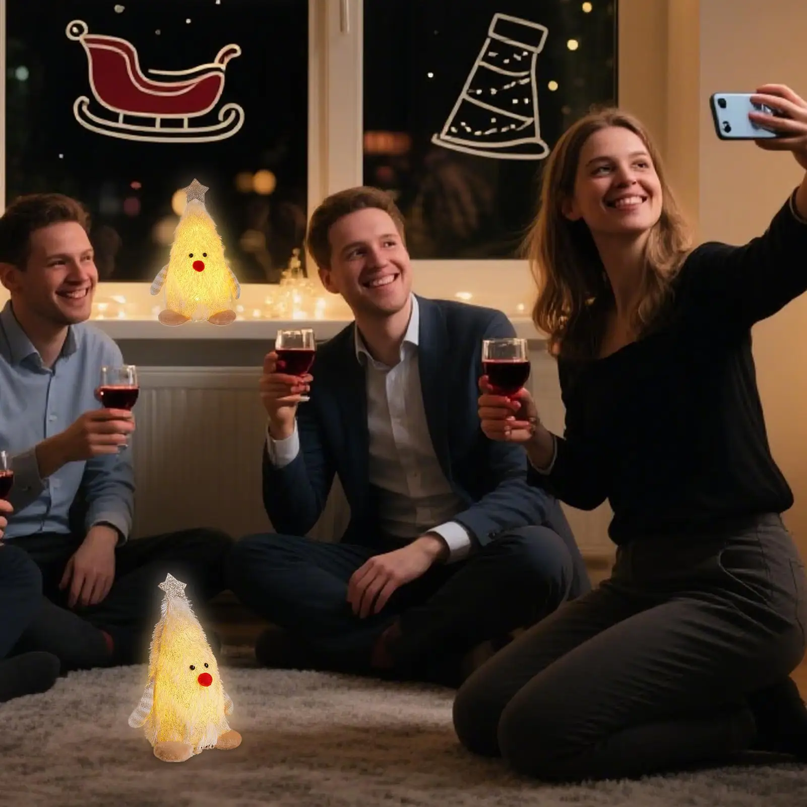 ライトアップクリスマス人形 かわいいライトアップクリスマス人形 ホリデー屋内マントル装飾 パーティーオフィス教室用のイルミネーションフィギュア