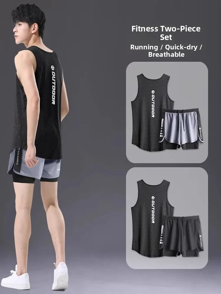 

Мужской спортивный костюм для бега с быстрым высыханием, летний комплект 2026 года: новый жилет, баскетбольные шорты, шорты для марафона