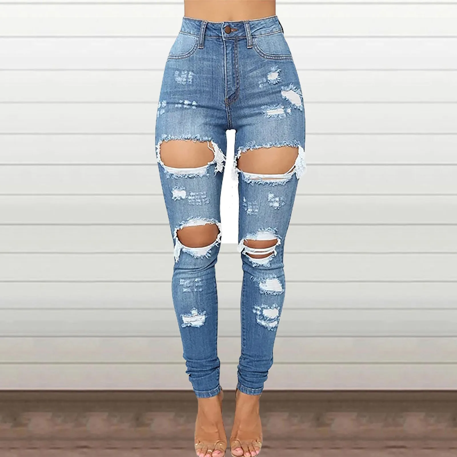 

Holes Ripped Jeans For Women Women's High Waisted Denim Trousers Butt Lift Skinny Distressed Stretch Jeans Womens Denim Pants