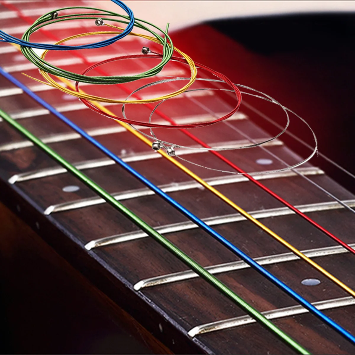 6 Stuks Gekleurde Akoestische Gitaar Snaren Staal Zeshoekige Kern Roestvrij Gecoat Heldere Heldere Tone Vervanging Gitaar Snaren