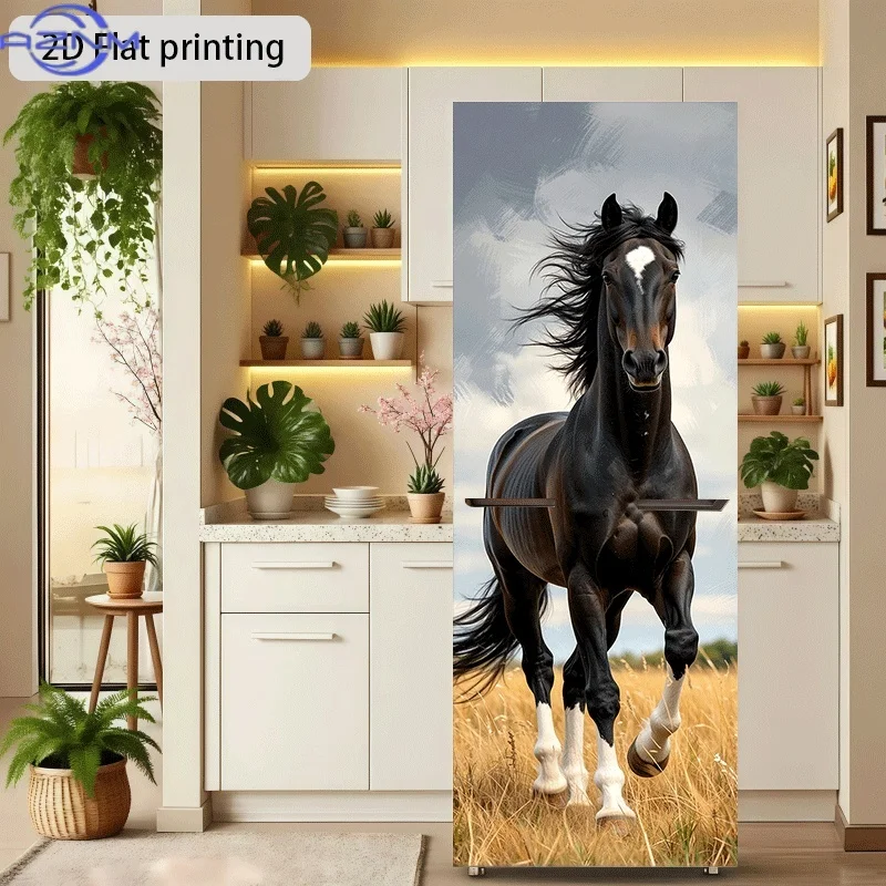 Galloping Horse Across Golden Fields Themed Design Self-Adhesive Wall Sticker Decorative Wallpaper, Suitable for Cabinets and