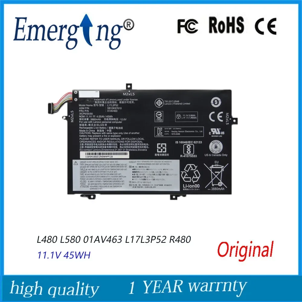 11,1 V 45WH Original L17L3P52 Laptop Akku Für Lenovo ThinkPad L480 L580 01AV463 01AV464 01AV465