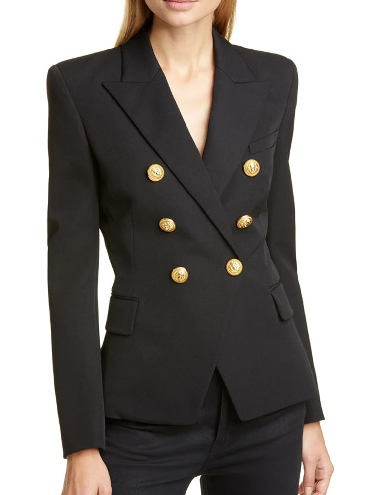 Elegant Fashion Office Blazers Jacket Women 2026 Autumn Notched Long Sleeve Double Breasted Slim Tailored Coat Female Outerwears
