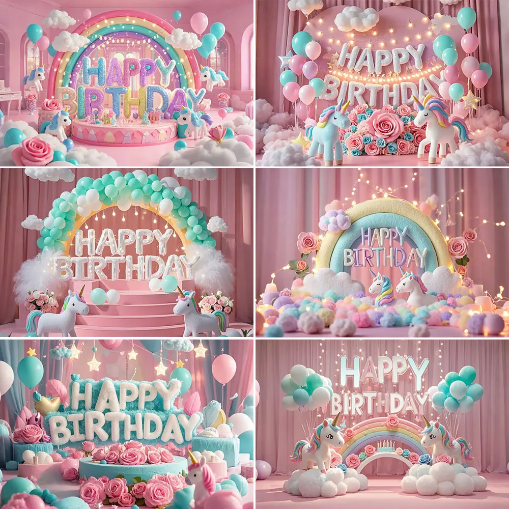 

﻿Cartoon Rainbow Unicorn Backdrop Children's Birthday Party Vinyl Photography Background Baby Shower Banner Bedroom Decoration